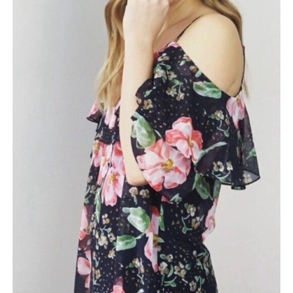 Cabi Sz S Ruffled Cold Shoulder Floral Print Top Romantic Blouse - Picture 7 of 16